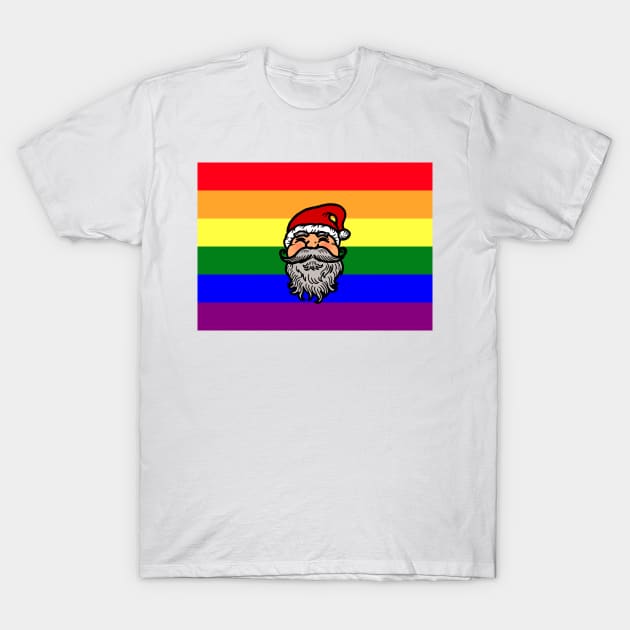 Drawing of Santa Claus face on gay pride flag background to celebrate Christmas T-Shirt by Nalidsa